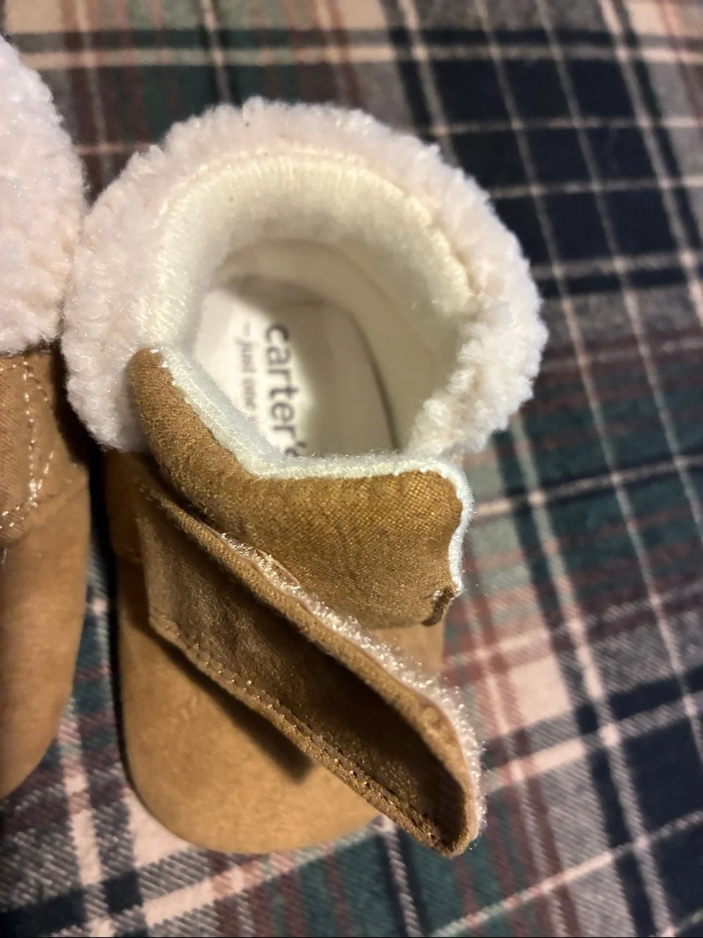 Cozy Baby Walker Booties with Sherpa Collar - Tan